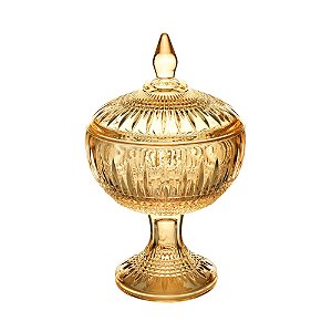 POTICHE DECORATIVA CRISTAL C/PÉ QUEEN ÂMBAR 14x22cm