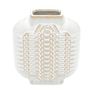 VASO DECORATIVO CERÂMICA BRANCO/AREIA 19x8x20cm