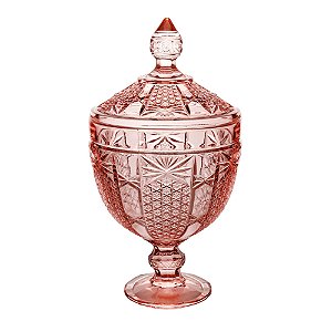 POTICHE DECORATIVA CRISTAL C/PÉ PRINCESS ROSA 15x32cm