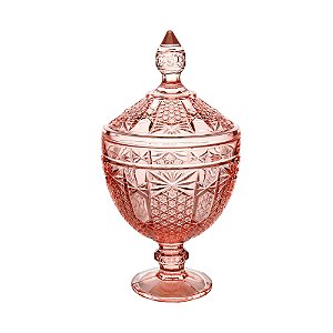 POTICHE DECORATIVA CRISTAL C/PÉ PRINCESS ROSA 15x28cm