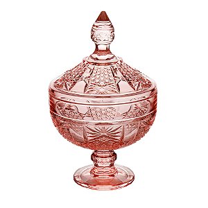 POTICHE DECORATIVA CRISTAL C/PÉ PRINCESS ROSA 15x24cm