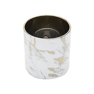 VASO CERÂMICA BRANCO/DOURADO 15x15cm