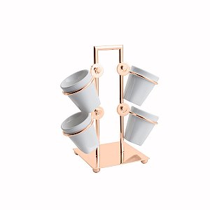 CJ 4 XÍCARAS DE PORCELANA P/CAFÉ C/SUPORTE ROSÉ VENEZA 75ml