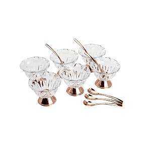 CJ 6 BOWLS DE CRISTAL P/SOBREMESA C/6 COLHERES ROSÉ LOUISE