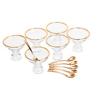 CJ 6 TAÇAS DE CRISTAL P/SOBREMESA C/6 COLHERES ROSE VEGA