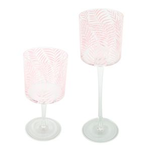 CJ 2 CASTIÇAIS VIDRO FOLHAS ROSA 9x30/20cm