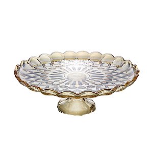 PRATO CRISTAL P/BOLO C/PÉ ANGEL ÂMBAR 32x11cm