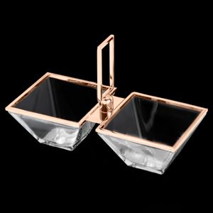 PETISQUEIRA DUPLA DE VIDRO C/ARO E PUXADOR ROSÉ VENEZA 24X11X16cm