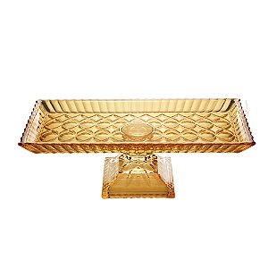 TRAVESSA CRISTAL C/PÉ RETANGULAR ANGEL ÂMBAR 34x17x11cm