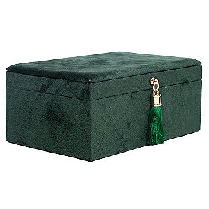 CAIXA DECORATIVA MADEIRA VELUDO VERDE 24x17x11cm