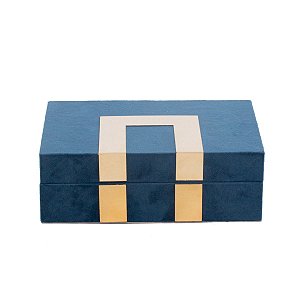 CAIXA DECORATIVA MADEIRA VELUDO AZUL 22x16x8cm