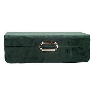 CAIXA DECORATIVA MADEIRA VELUDO VERDE 33x21x11cm
