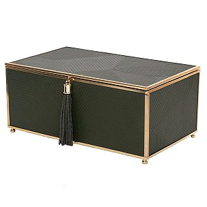 CAIXA METAL DECORATIVA VERDE/DOURADO 28x17x12cm
