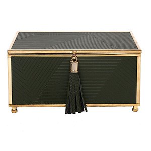 CAIXA METAL DECORATIVA VERDE/DOURADO 18x13x9cm