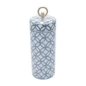 POTICHE DECORATIVO PORCELANA BRANCO/AZUL 14x40cm