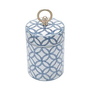 POTICHE DECORATIVO PORCELANA BRANCO/AZUL 14x25cm