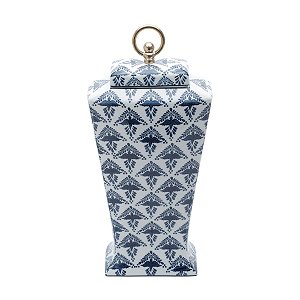 POTICHE DECORATIVO PORCELANA BRANCO/AZUL 20x11x43cm