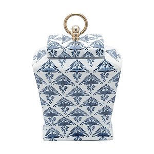POTICHE DECORATIVO PORCELANA BRANCO/AZUL 20x11x31cm