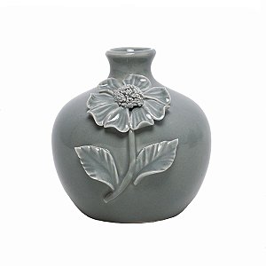 VASO DECORATIVO CERÂMICA C/FLOR CINZA 9x9cm
