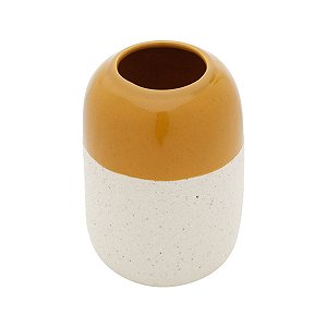 VASO DECORATIVO CERÂMICA GRANILITE BRANCO/AMARELO 10x15cm