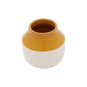 VASO DECORATIVO CERÂMICA GRANILITE BRANCO/AMARELO 10x9cm