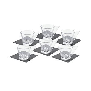 CJ 6 XÍCARAS DE VIDRO P/CHÁ C/PIRES VENEZA BLACK 180ml