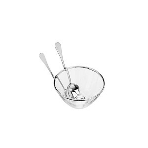 SALADEIRA DE VIDRO C/ARO E 2 TALHERES DE PRATA PLANET 21,5X12,5cm