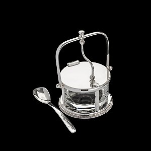 QUEIJEIRA DE VIDRO C/TAMPA ARTICULÁVEL E COLHER DE PRATA PARIS 9X16cm