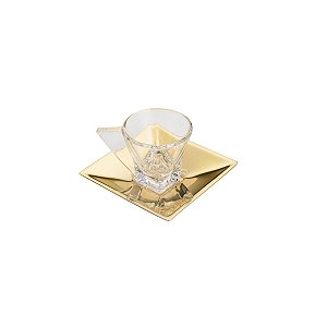 CJ 6 XÍCARAS DE VIDRO P/CHÁ C/PIRES VENEZA DOURADO 180ml
