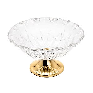 CENTRO DE MESA DE VIDRO C/PÉ DE AÇO LOUISE DOURADO 34,5X20cm