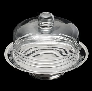 PRATO P/QUEIJO C/PÉ DE PRATA E TAMPA DE VIDRO ELEGANCE 19CM