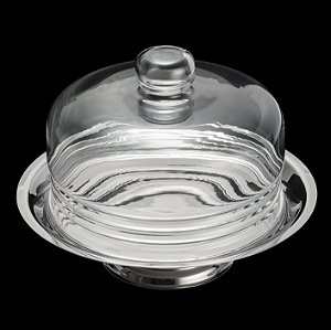 PRATO P/QUEIJO C/PÉ DE PRATA E TAMPA DE VIDRO ELEGANCE 23CM