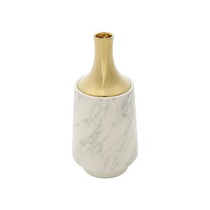 VASO DECORATIVO PORCELANA MARBLE BRANCO/DOURADO 12x26cm