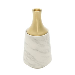 VASO DECORATIVO PORCELANA MARBLE BRANCO/DOURADO 10x20cm
