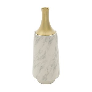 VASO DECORATIVO PORCELANA MARBLE BRANCO/DOURADO 13x33cm