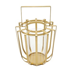 LANTERNA DECORATIVA METAL/VIDRO DOURADO 24x27cm