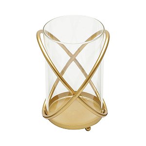 CASTIÇAL METAL/VIDRO DOURADO 17x14x21cm