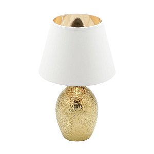 ABAJUR CERÂMICA BIVOLT BRANCO/DOURADO 14x28cm