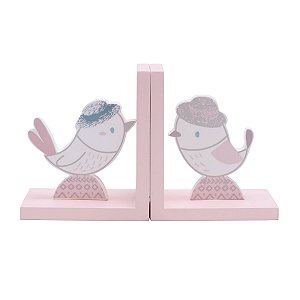 APARADOR LIVROS MADEIRA PASSARO ROSA 25x10x14cm