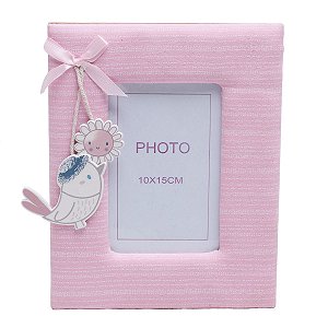 PORTA-RETRATO MADEIRA PASSARO ROSA 10x15cm