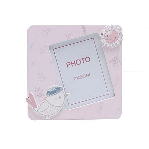 PORTA-RETRATO MADEIRA PASSARO ROSA 9x9cm