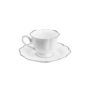 CJ 6 XÍCARAS DE PORCELANA P/CAFÉ C/PIRES FIO DE PRATA BRANCO 80ml