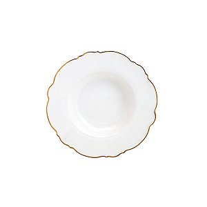 CJ 6 PRATOS DE PORCELANA P/SOPA FIO DOURADO BRANCO 21cm