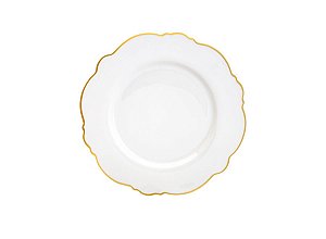 CJ 6 PRATOS DE PORCELANA P/SOBREMESA FIO DOURADO BRANCO 21cm