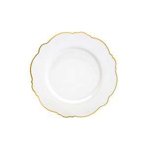 CJ 6 PRATOS RASOS DE PORCELANA FIO DOURADO BRANCO 28cm