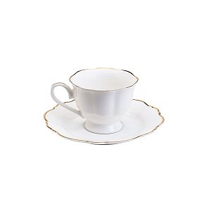 CJ 6 XÍCARAS DE PORCELANA P/CAFÉ C/PIRES FIO DOURADO BRANCO 80ml