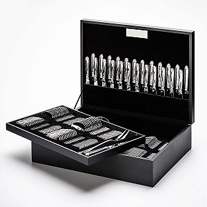 FAQUEIRO 130PC AÇO INOX CHRIS C/ESTOJO DE MADEIRA