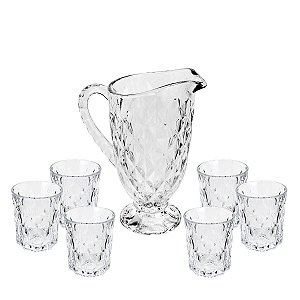 CJ 7PC JARRA DE VIDRO 1,2l E 6 COPOS VIDRO TRIANGLES TRANSPARENTE 300ml