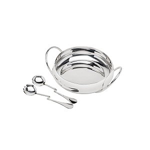 SALADEIRA DE PRATA C/ALÇA E TALHERES VERONA 30CM