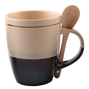 CANECA DE PORCELANA C/COLHER RIBBON SALMÃO 330ML
